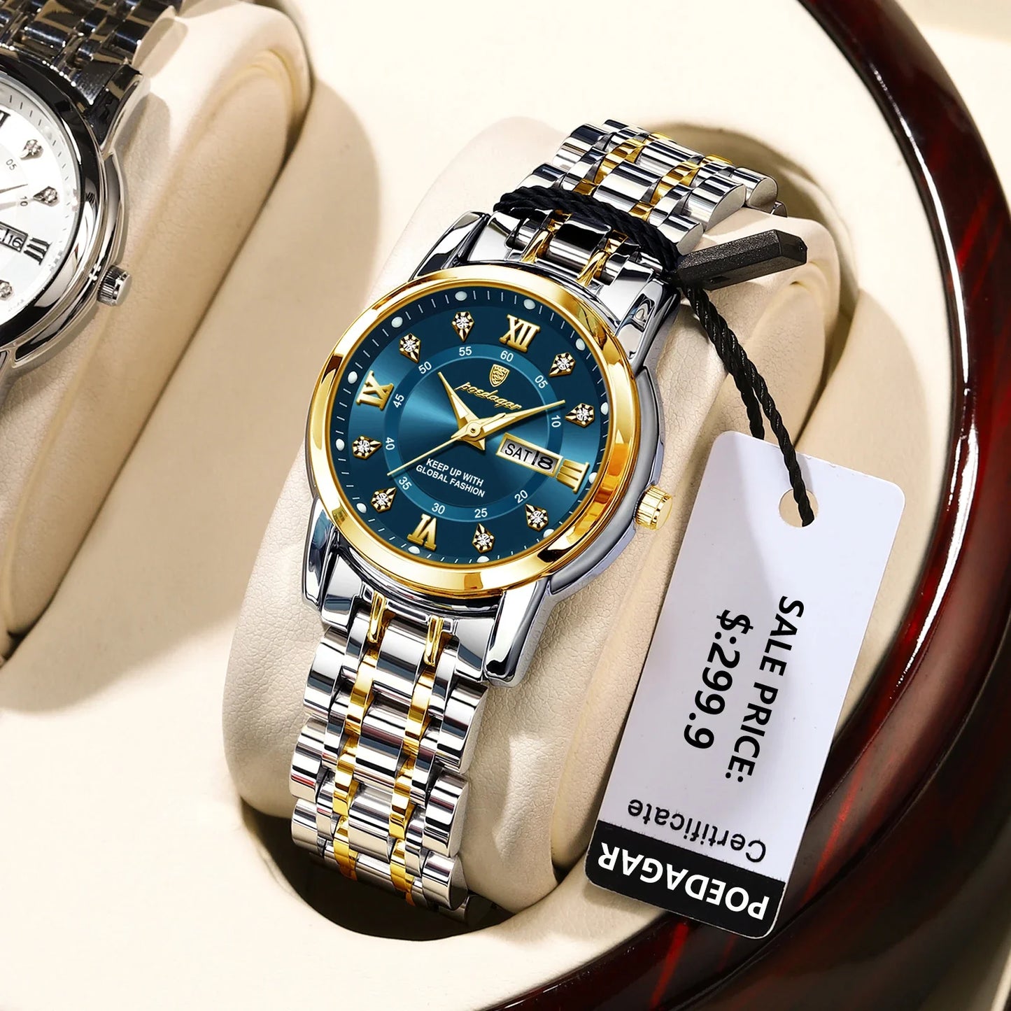 POEDAGAR Montre de Luxe Femme - Montre Quartz étanche en acier inoxydable avec affichage lumineux de la date et de la semaine