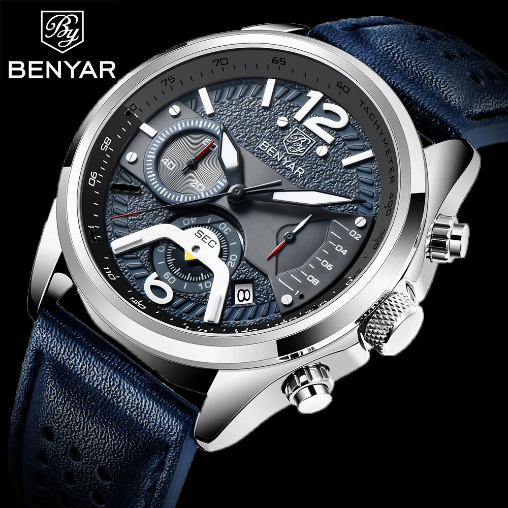 BENYAR Homme, chronographe , Technologie LUMINOVA, dateur complet, chronograph