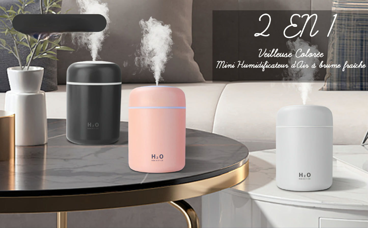 ULTRA - Veilleuse, Silencieuse, Hydratation pendant 6 heures,  Alimentation portable et USB, Deux modes de brume, Arrêt automatique, Contrôle à un bouton